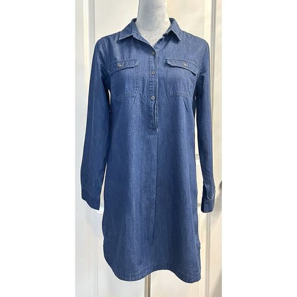 Old Navy Chambray Shift Tunic Dress Pullover 1/2 Button Up Long Sleeve Blue Sz S - Picture 1 of 8